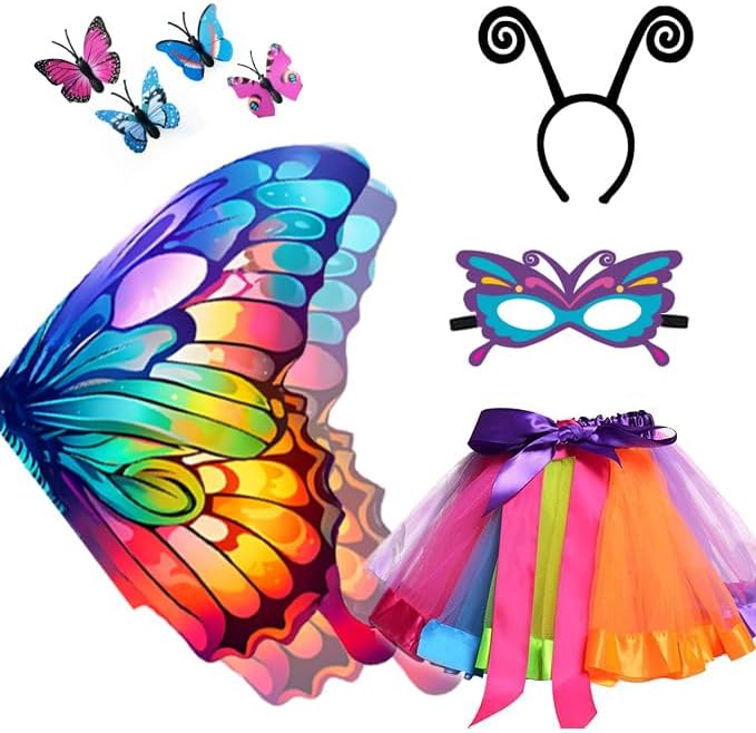 Detalle de Aimeiar Butterfly Costume for Girls with Chiffon Wings and Rainbow Tutu