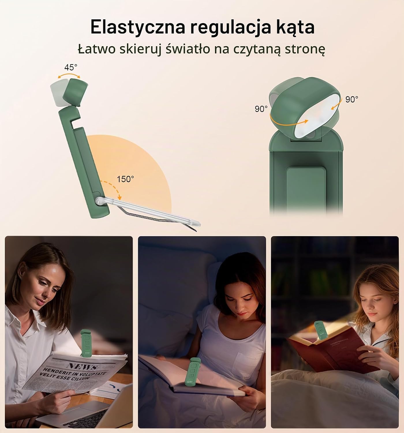 Detalle 1 de Gritin G1313 lampka do czytania z klipsem, 7 LED i 3 barwy światła