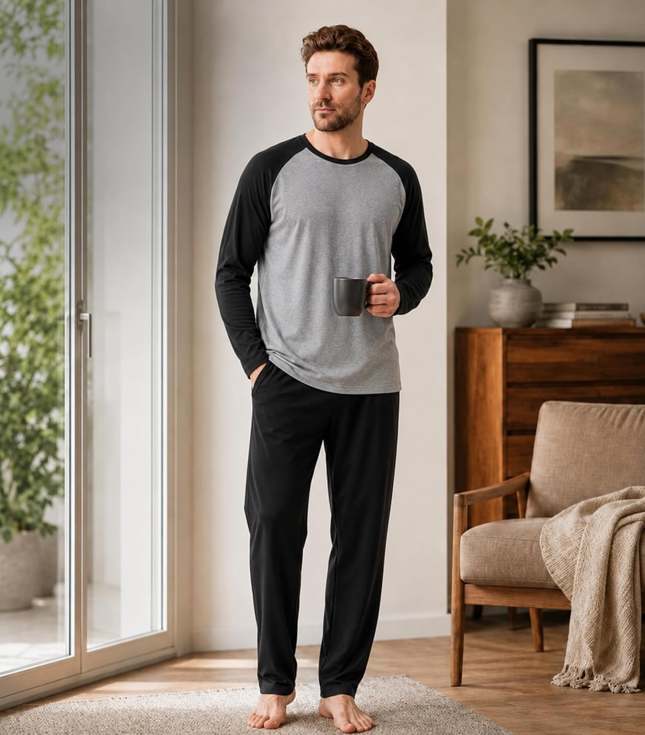 Detalle 2 de DAVID ARCHY 157MANRS1SET Men's Cotton Pajama Set, Long Sleeve with Pockets