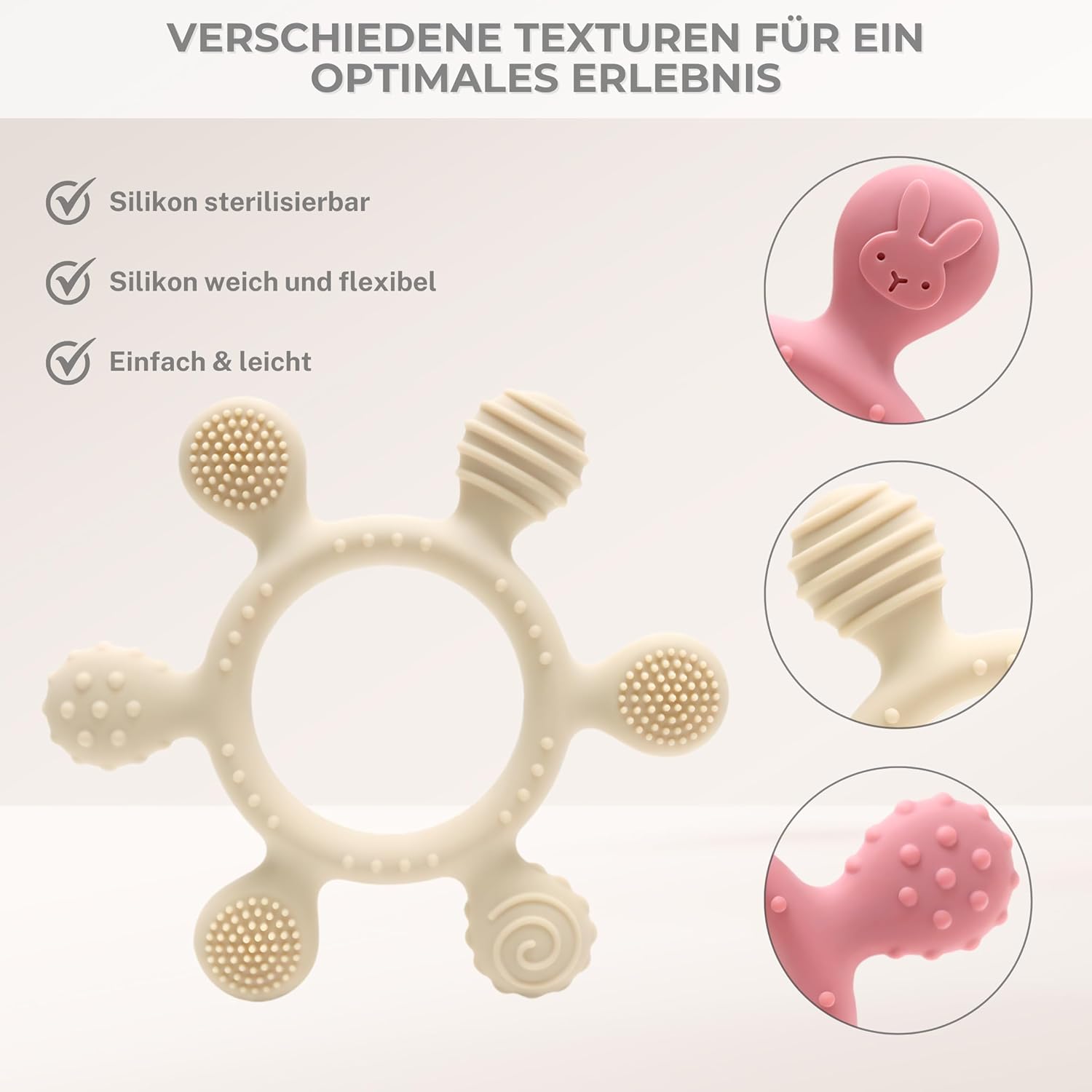 Thumbnail 2 de CAJA Beißring Baby (BPA-freies Silikon) Zahnungshilfe mit Greifring – deep pink