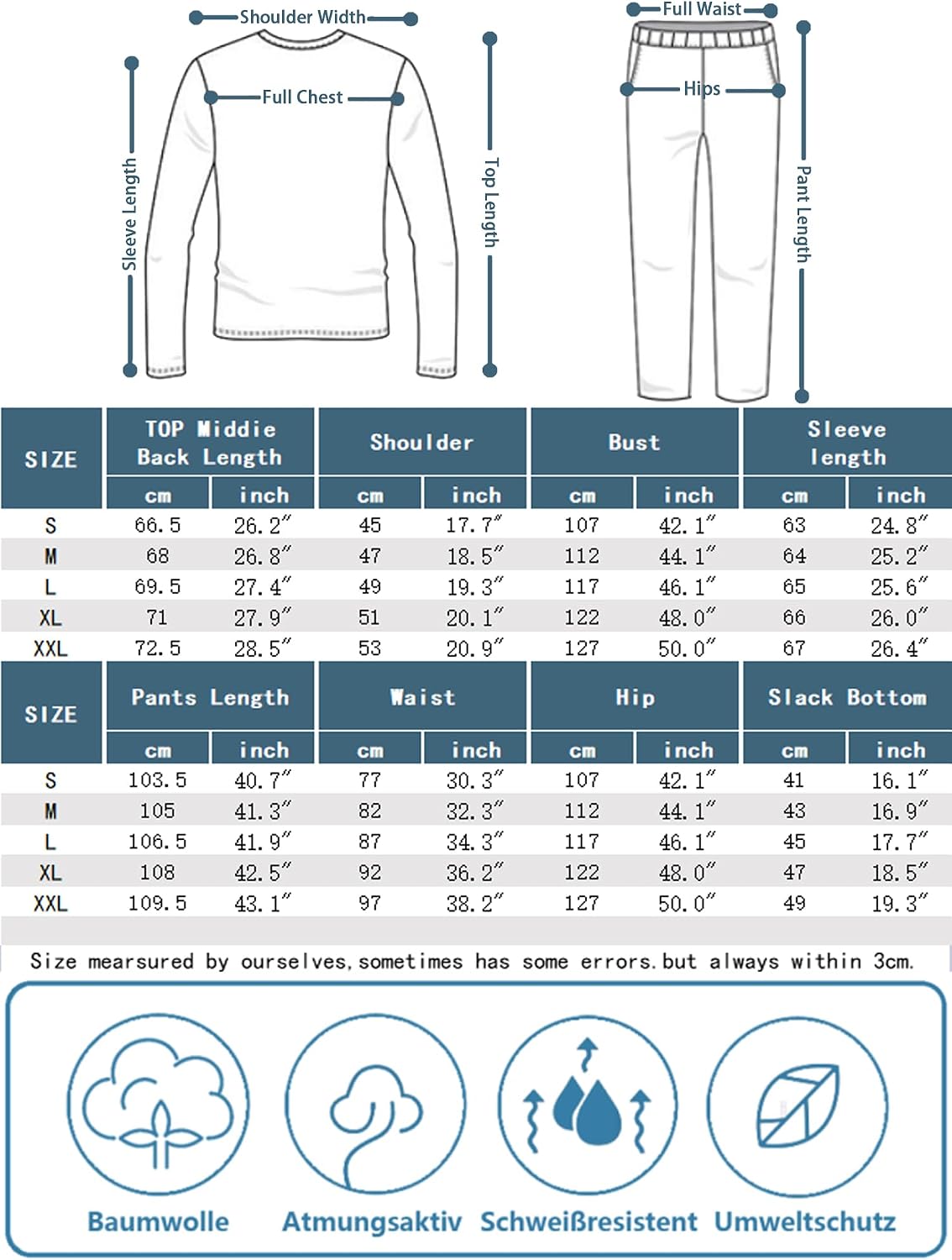 Detalle de Winovia Herren Schlafanzug lang – 2-teiliges Pyjama-Set aus 100% Baumwolle
