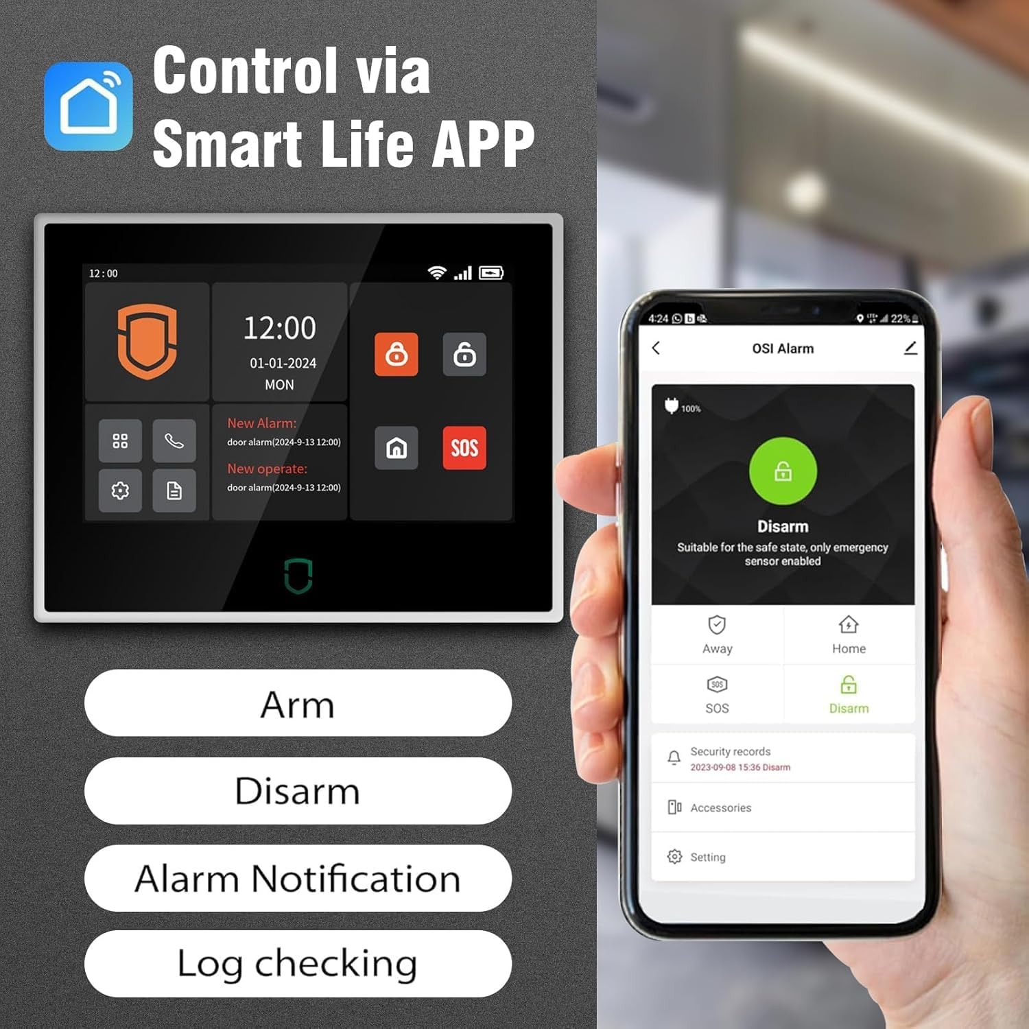 Detalle de Wolf Guard WT4F-W06 Allarme domestico 4G + WiFi touchscreen da 7" con sirena solare 110 dB e rilevatore di movimento