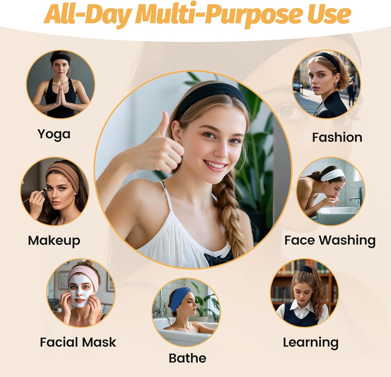 Detalle de Women’s Wide Elastic Headbands (6-Pack) — Sweat-Wicking Non-Slip Bands for Workouts, Yoga & Daily Wear