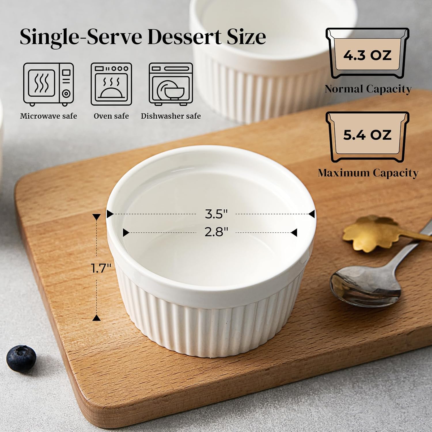 Detalle 2 de DOWAN Ramekins 4 oz Porcelain Set of 6