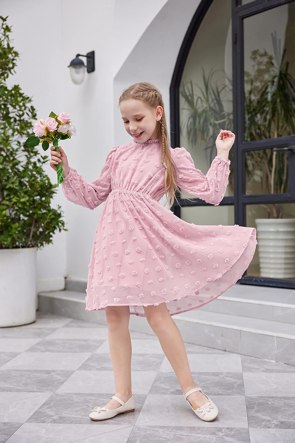 Thumbnail 4 de Arshiner Robes Filles trapèze à col à volants (5 à 13 ans) – robe de fête manches longues