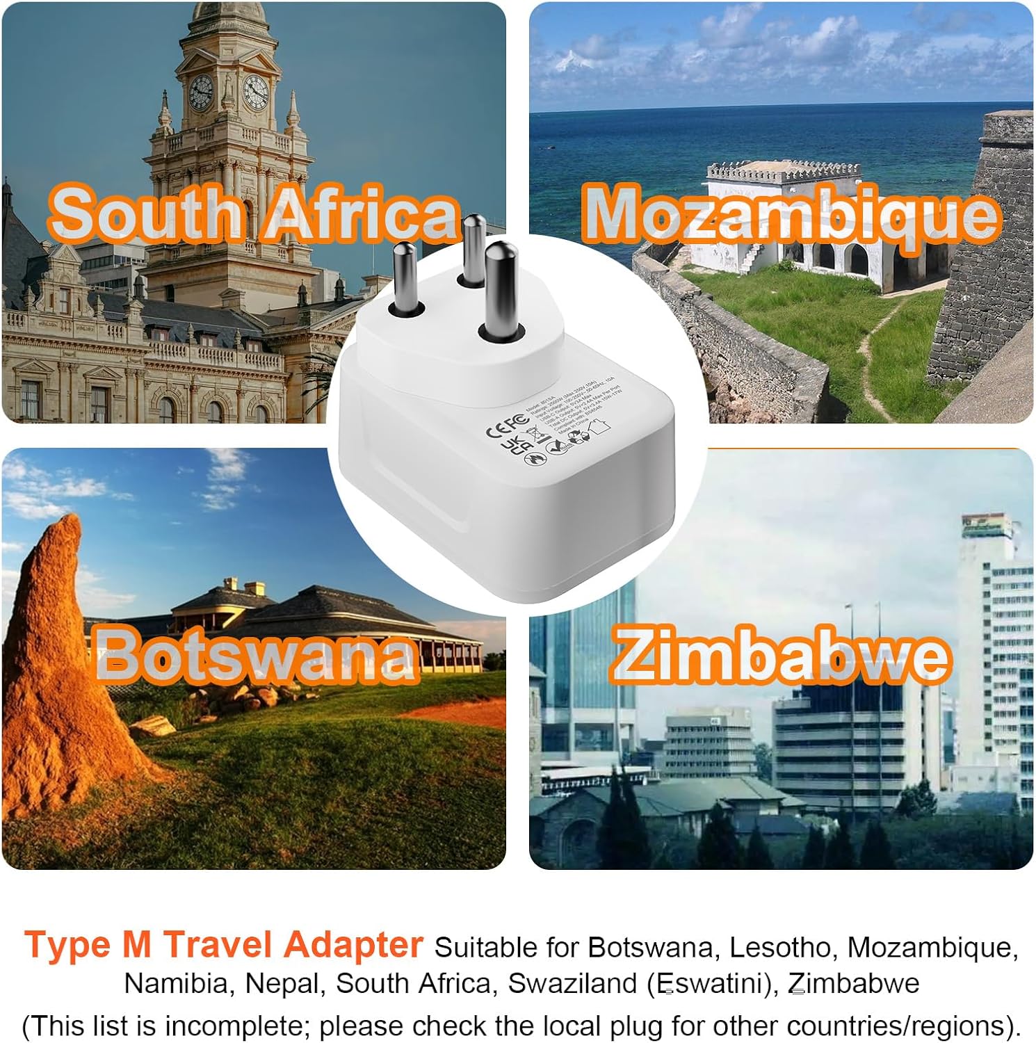 Thumbnail 3 de Omivine 5-in-1 UK to South Africa Type M travel plug adapter with USB-C and USB-A