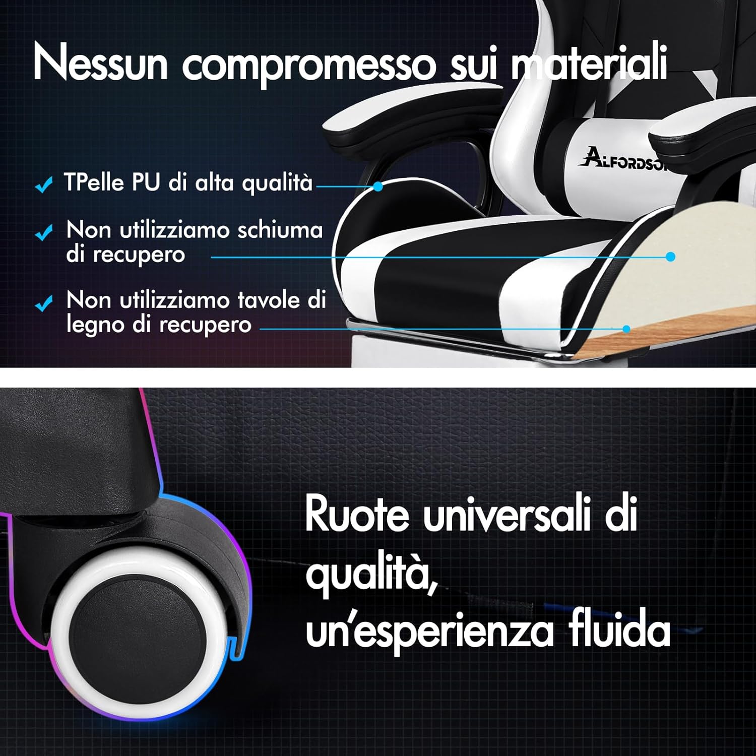 Detalle de ALFORDSON Sedia da Gaming Massaggiante con Poggiapiedi Telescopico e Supporto Lombare – Ergonomica, Bianca