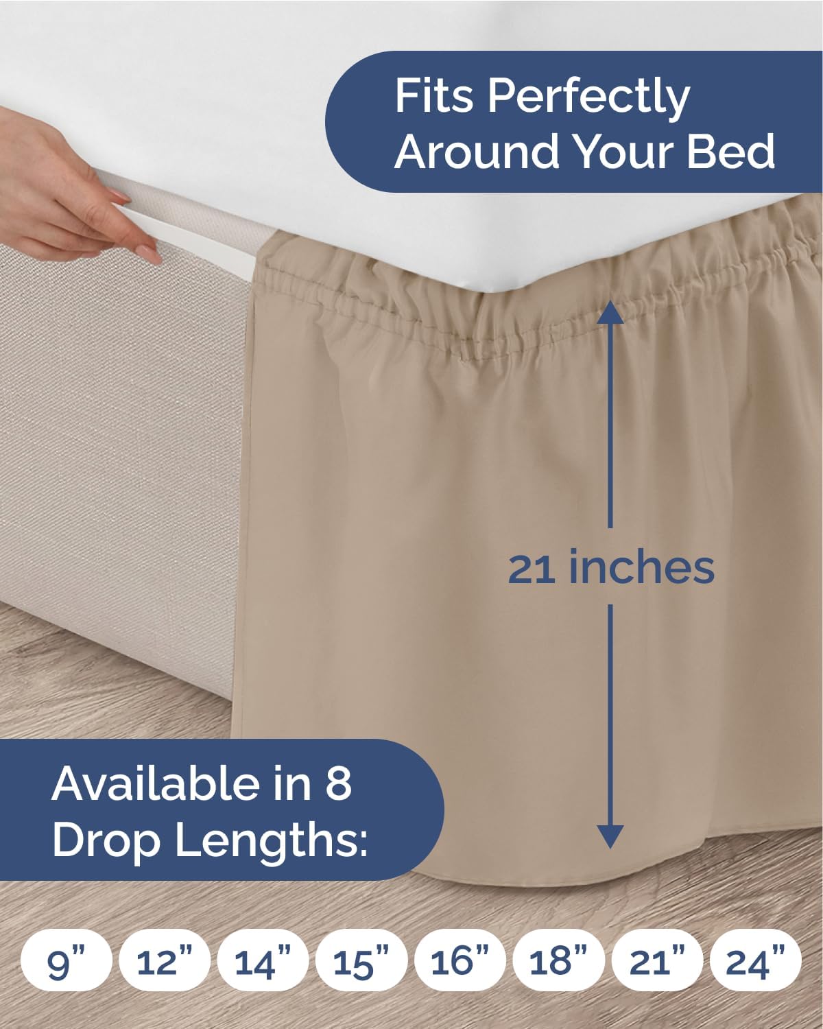 Thumbnail 3 de Wrap Around Dust Ruffle Bed Skirt - Cream for Queen Size Beds (21 Inch Drop) with Elastic Wrap
