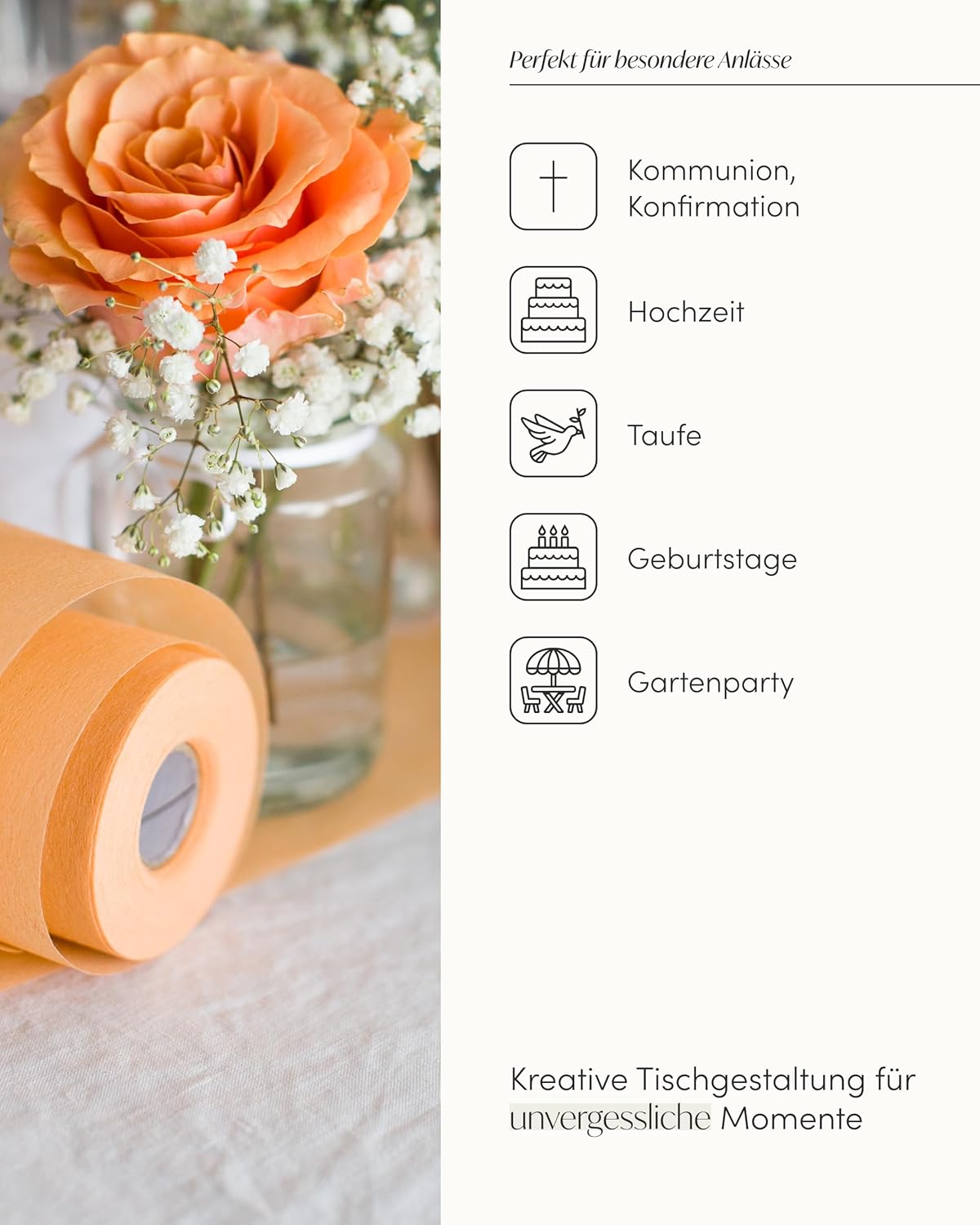 Thumbnail 1 de 100% Mosel Vlies Tischläufer Peach Apricot – 30 cm x 25 m