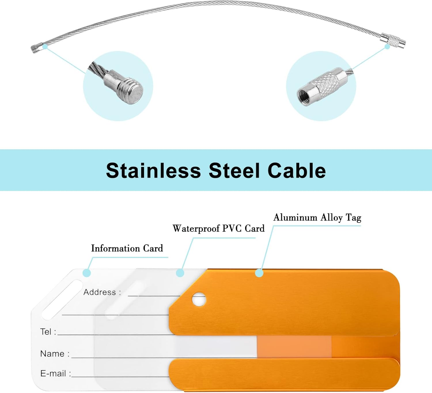 Detalle de Yizhet 6-Pack Aluminium Luggage Tags with Steel Loop – Durable, Privacy-Conscious Colourful Suitcase Labels