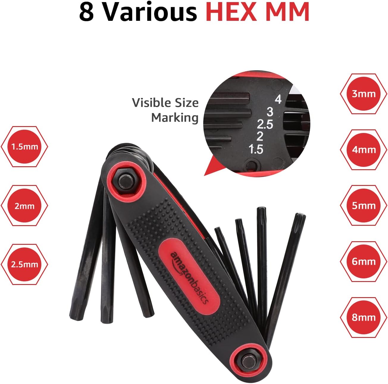 Detalle de Amazon Basics Folding Hex Key Set 3-Pack 🛠