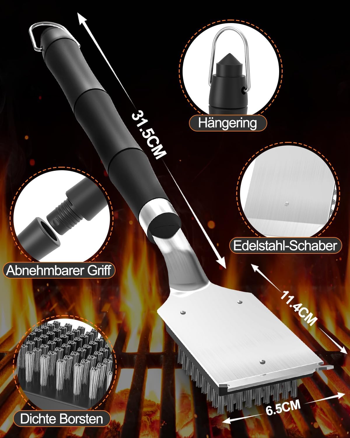 Thumbnail 1 de Grillbürste Edelstahl mit Schaber – extra langer, wärmeisolierter Griff (31,5 cm)
