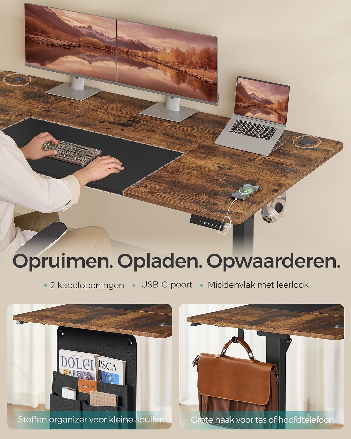 Thumbnail 5 de SONGMICS LSD028KD01 elektrisch zit-sta-bureau 180 x 80 cm met USB-C