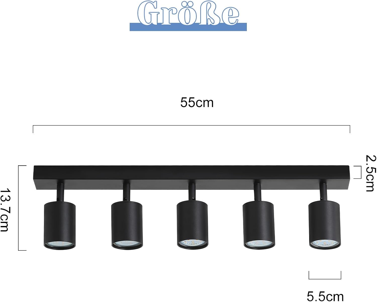 Detalle de Lichtmaler SD-H5-ZY plafondlamp met 5 richtbare GU10-spots, zwart