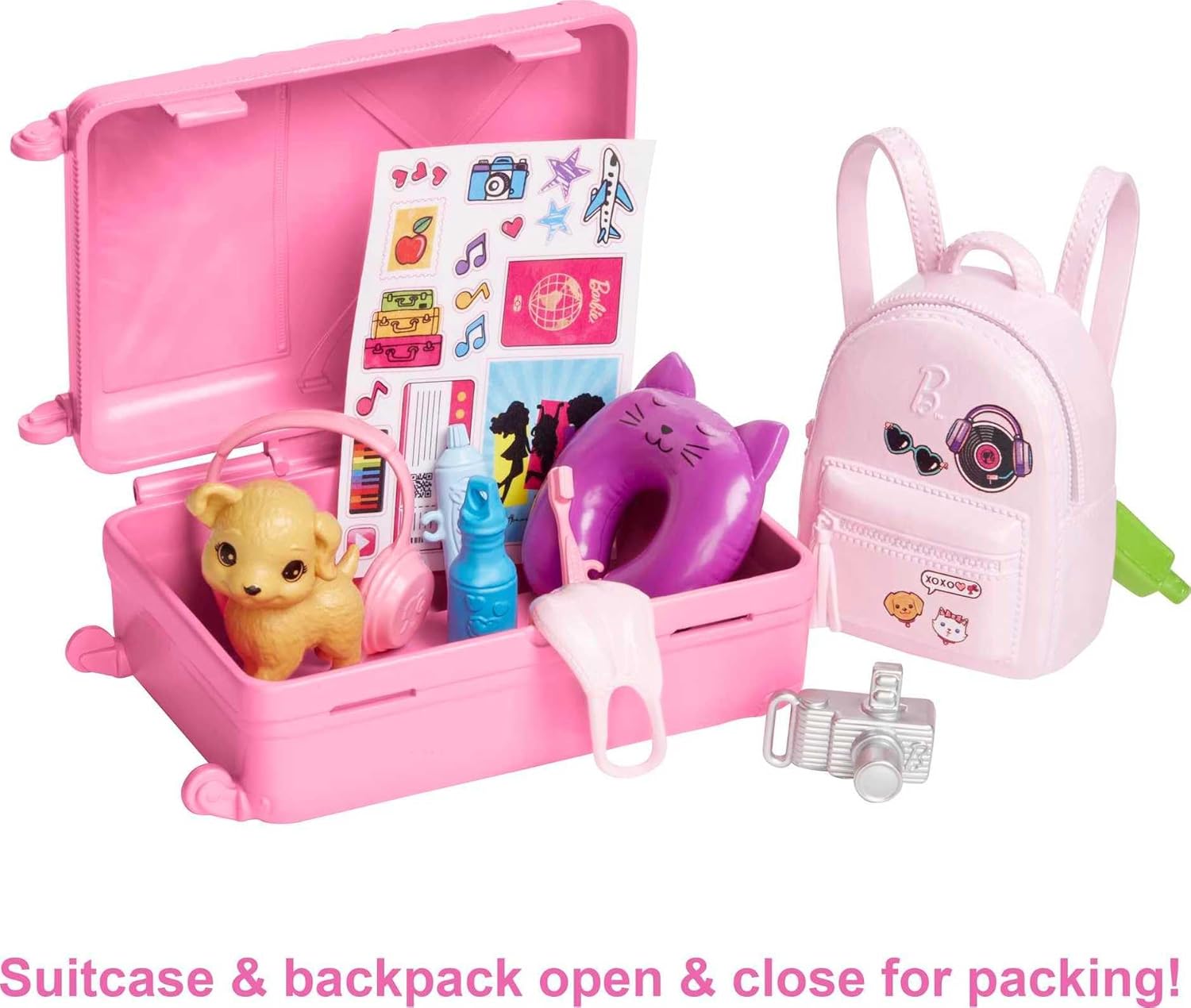 Detalle de Barbie Malibu: Set da viaggio con bambola, cagnolino e oltre 10 accessori – valigie funzionanti