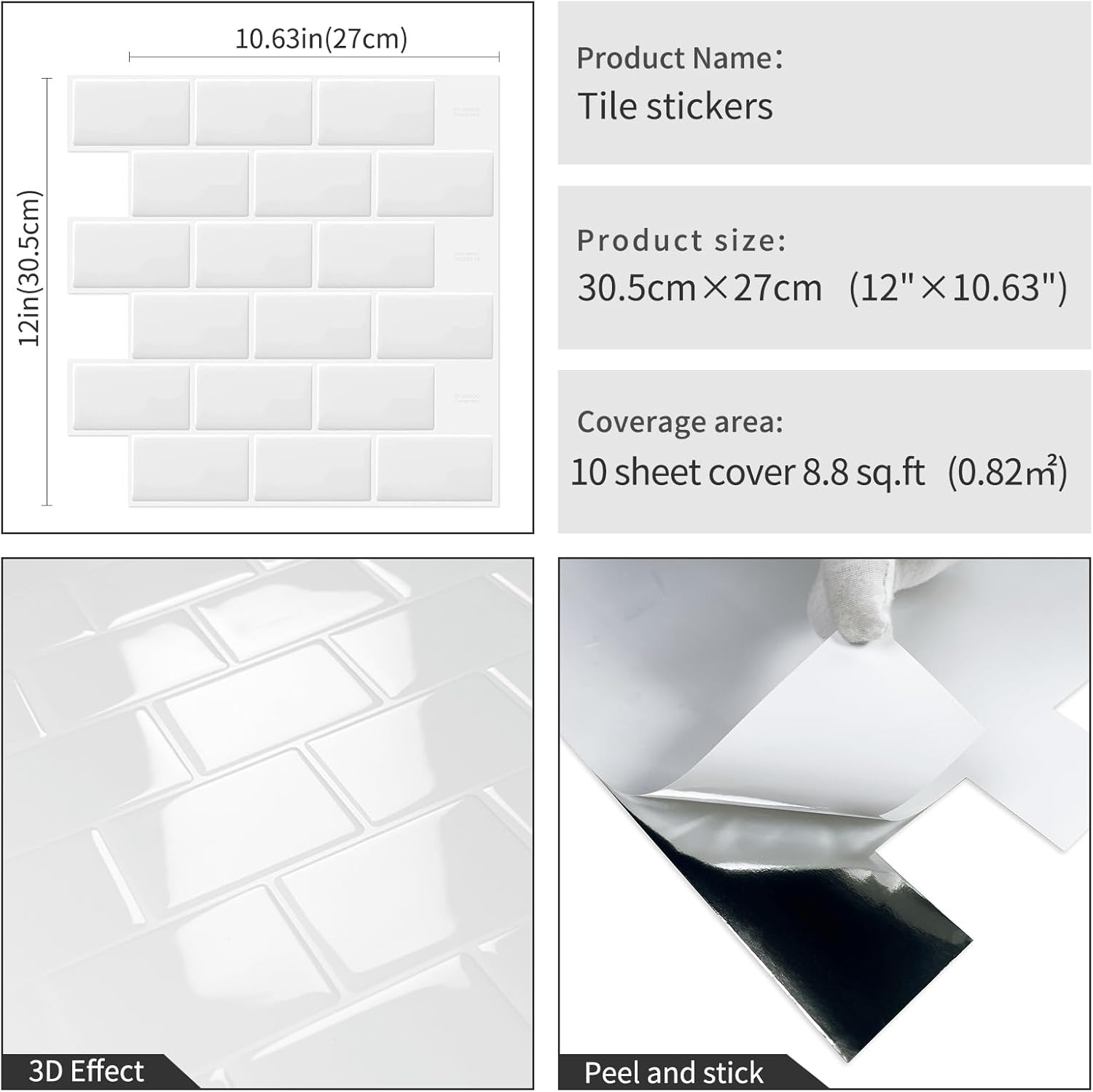 Thumbnail 6 de DEWOO 20-Sheet White Peel and Stick Tiles