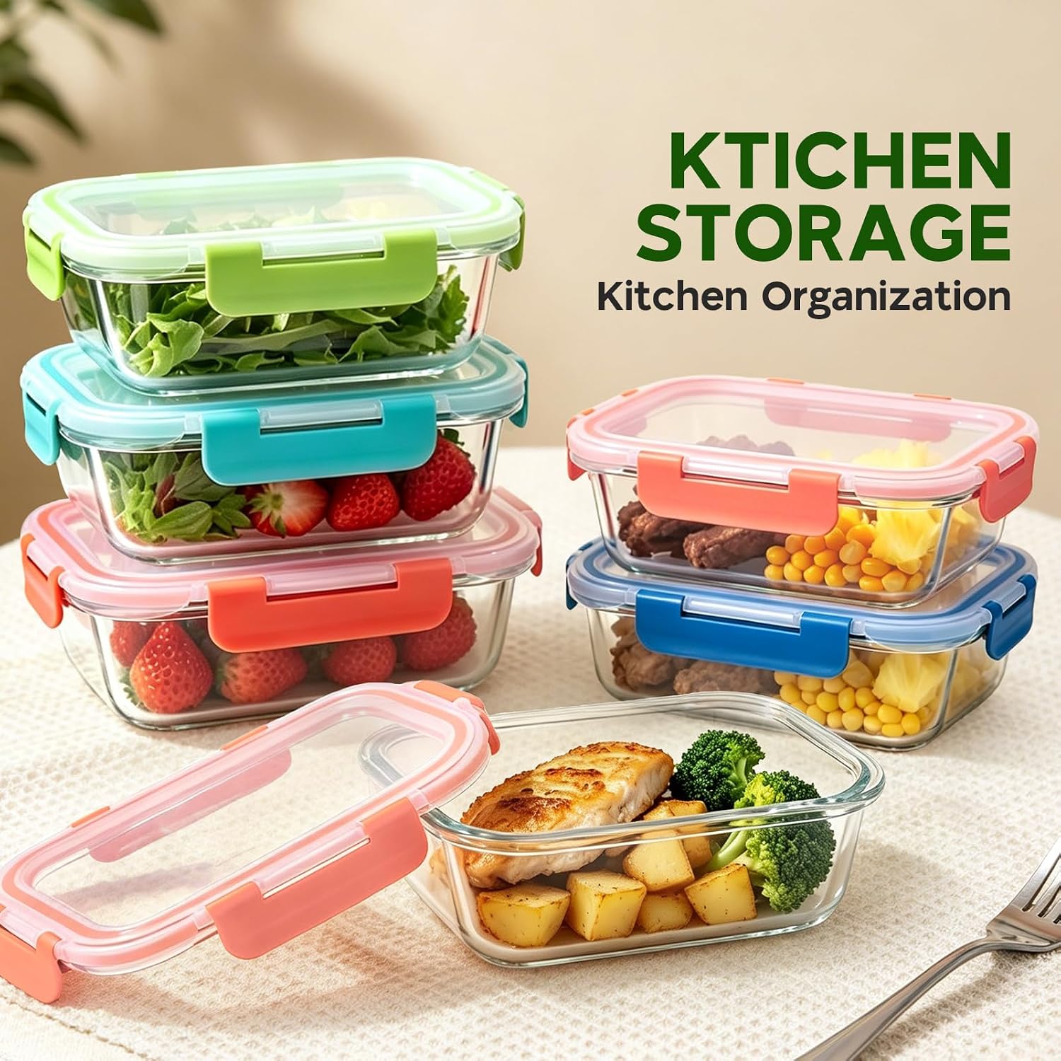 Thumbnail 6 de MEETOZ 10 Pack Glass Meal Prep Containers