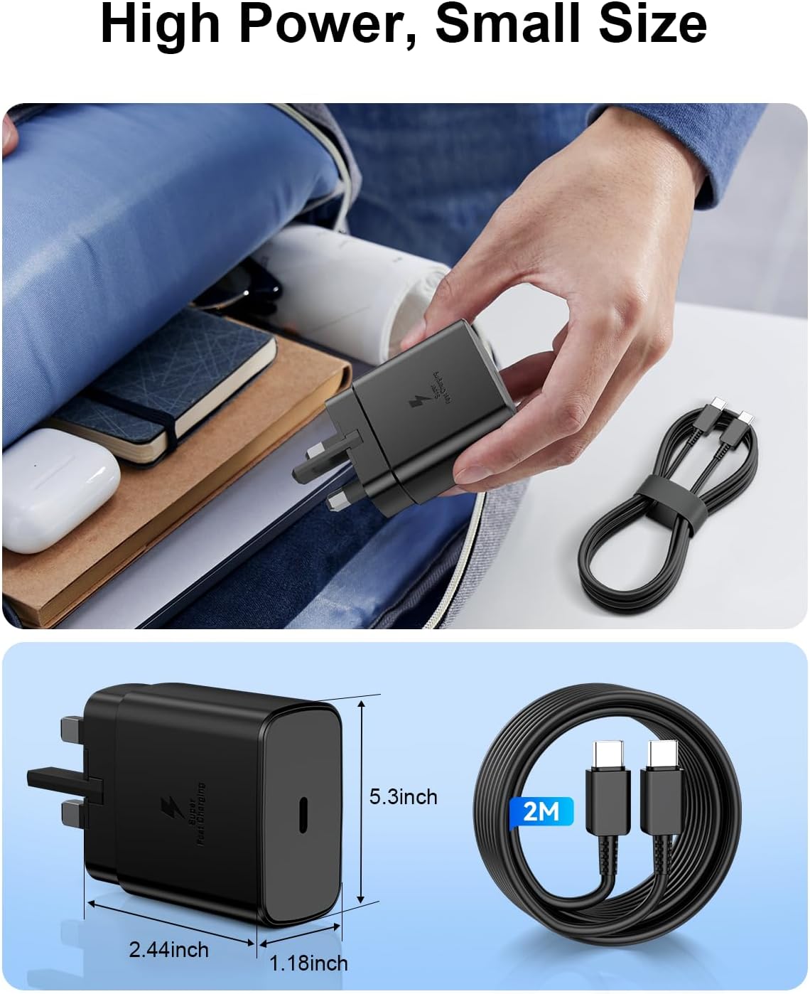 Detalle 2 de 45W USB C Charger for Samsung with 2m USB-C Cable – Fast Charge Kit for Galaxy S series