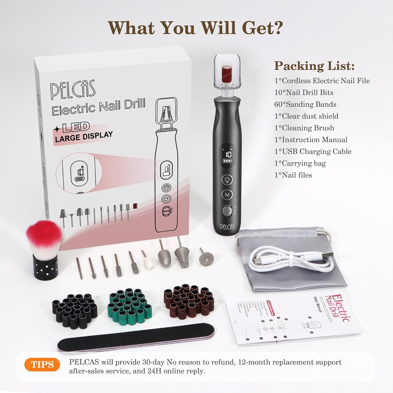 Thumbnail 6 de PELCAS Upgraded AOL05 Cordless Nail Drill, 10 Speeds, LCD and LED Light