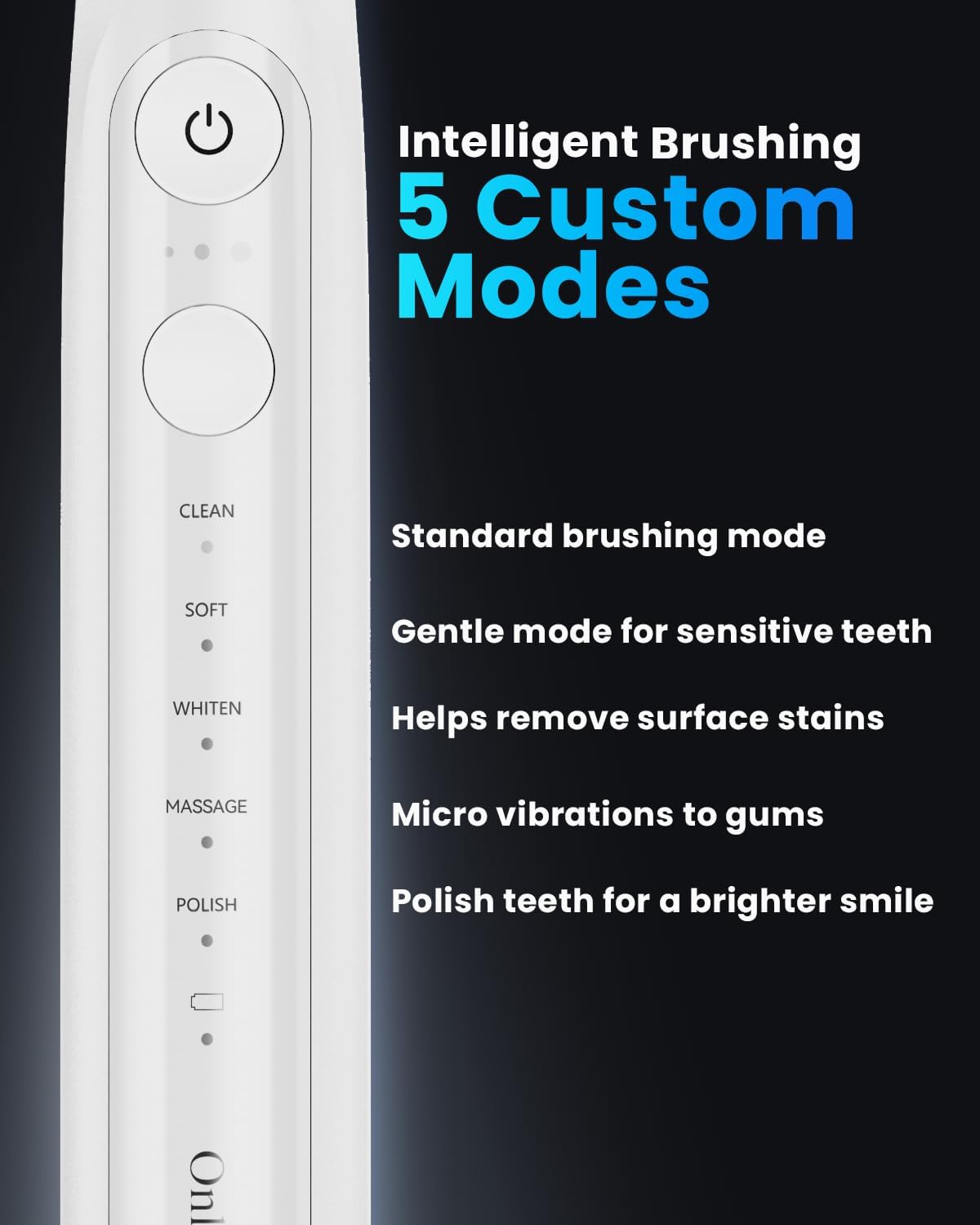 Detalle de Onlyone Sonic Electric Toothbrush for Adults with 8 Brush Heads, 5 Modes, Smart Timer, Travel Case & Wireless Charging