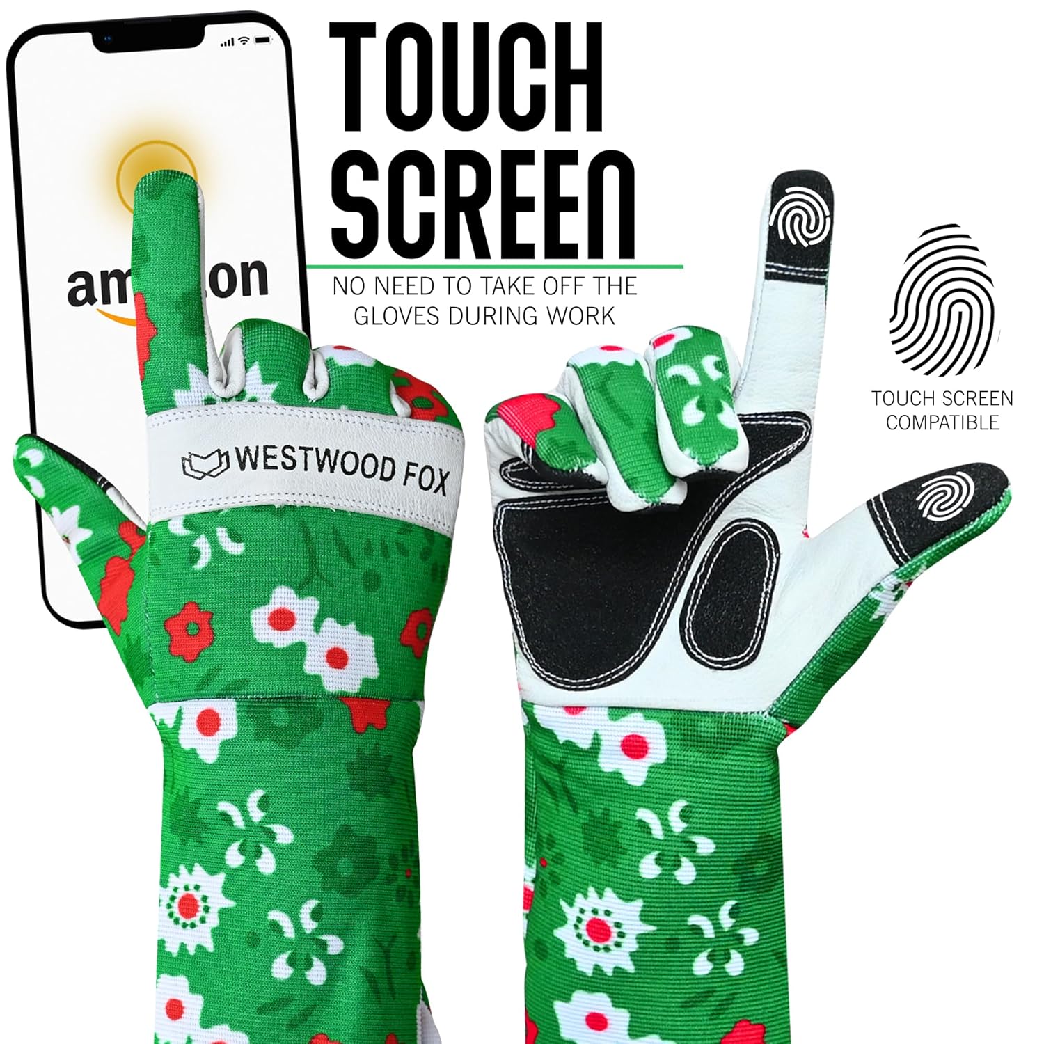 Thumbnail 1 de Westwood Fox long forearm leather gardening gloves (XL) – thorn-proof rose pruning work gloves in green