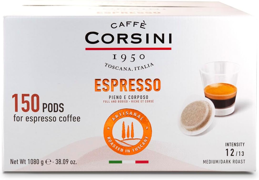 Detalle de Caffè Corsini Dosette Ese Espresso – 150 dosettes compostables, intensité forte et crème authentique