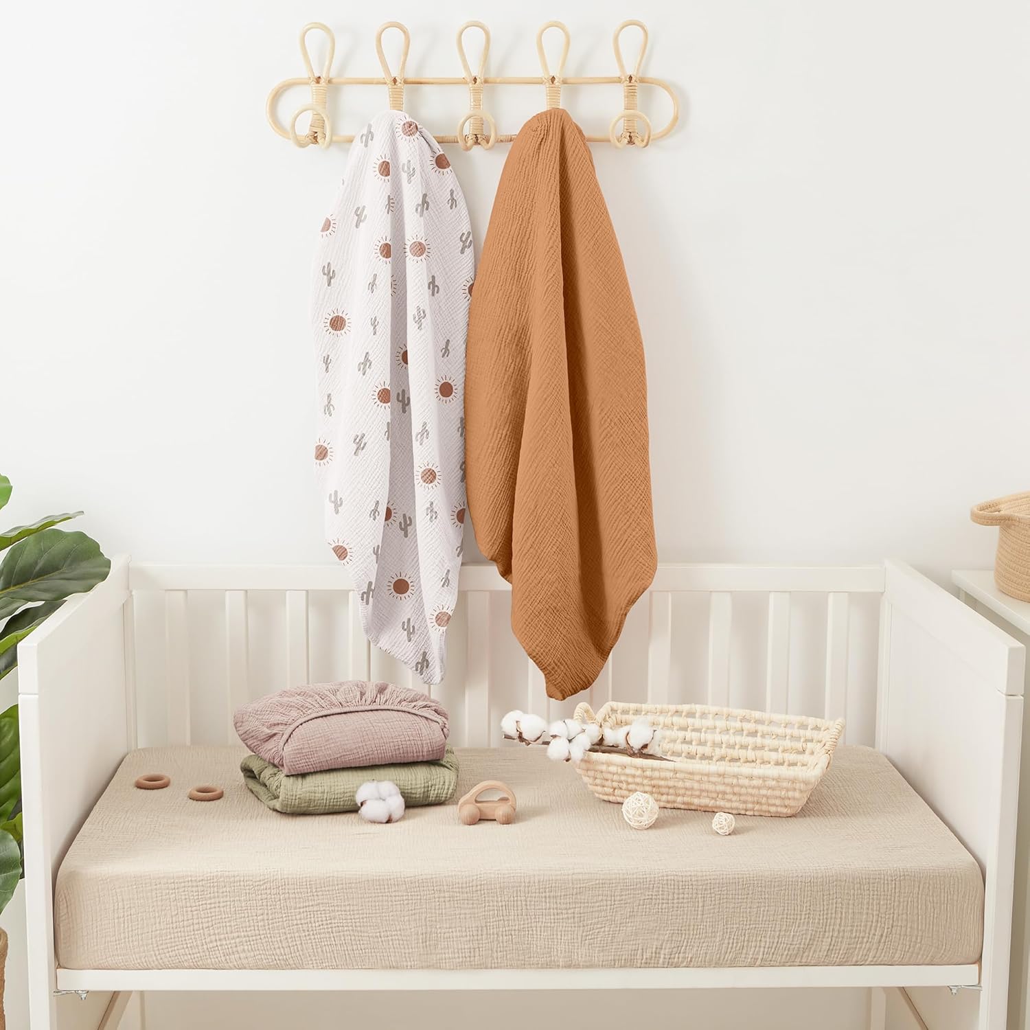 Detalle de Bearmoss 2er Set Musselin-Bettlaken 60x120 cm – atmungsaktive Baumwolle, 2er Pack