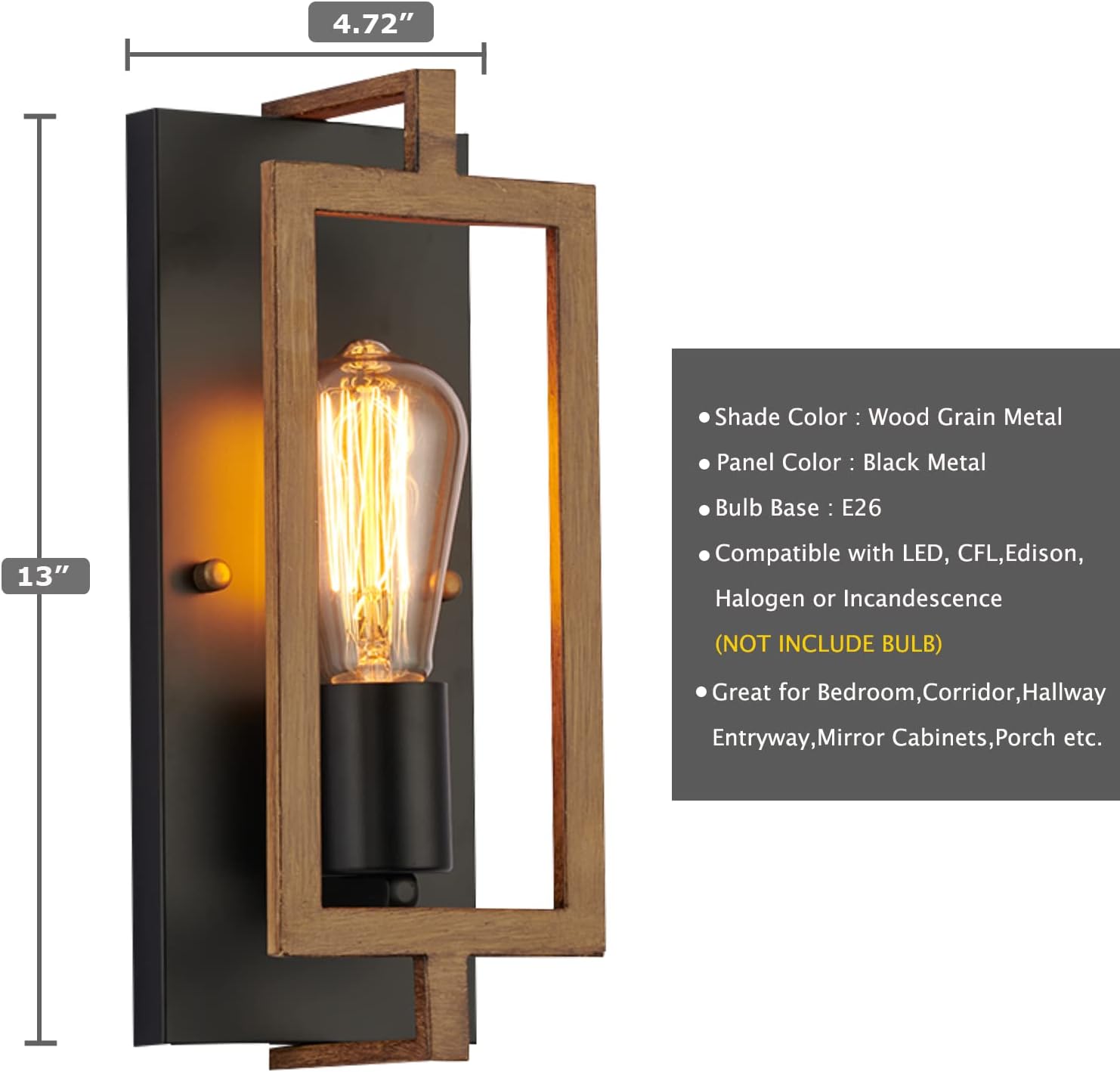 Detalle 2 de Capslpad T15MW06 Industrial Wall Sconces, Set of 2, Metal Wood-Grain Finish