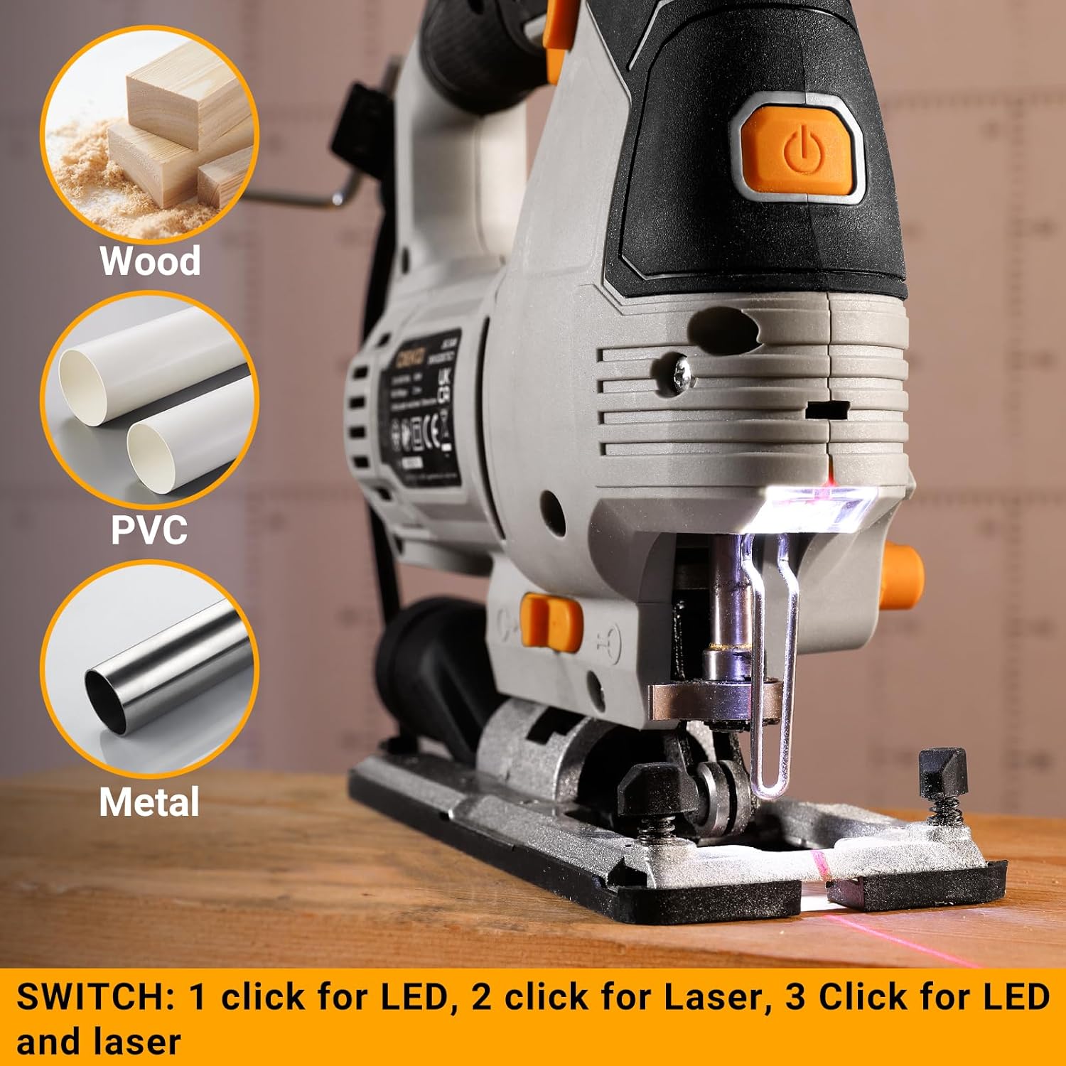 Thumbnail 2 de DEKOPRO 800W Stichsäge mit LED, Laser und 4 Orbitaleinstellungen – für Holz, Metall und Kunststoff