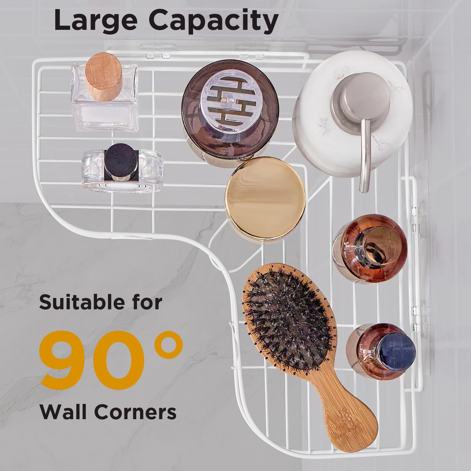 Detalle 2 de Moonlit Pond canny-240506 Corner Shower Caddy, White Stainless Steel, No-Drill Adhesive