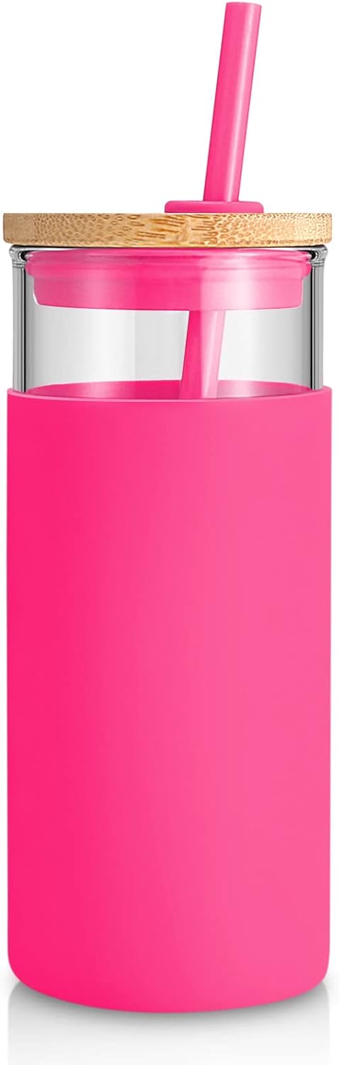 Detalle de Tronco 20 oz Glass Tumbler with Lid and Straw (Bamboo Lid + Silicone Sleeve) — BPA-Free