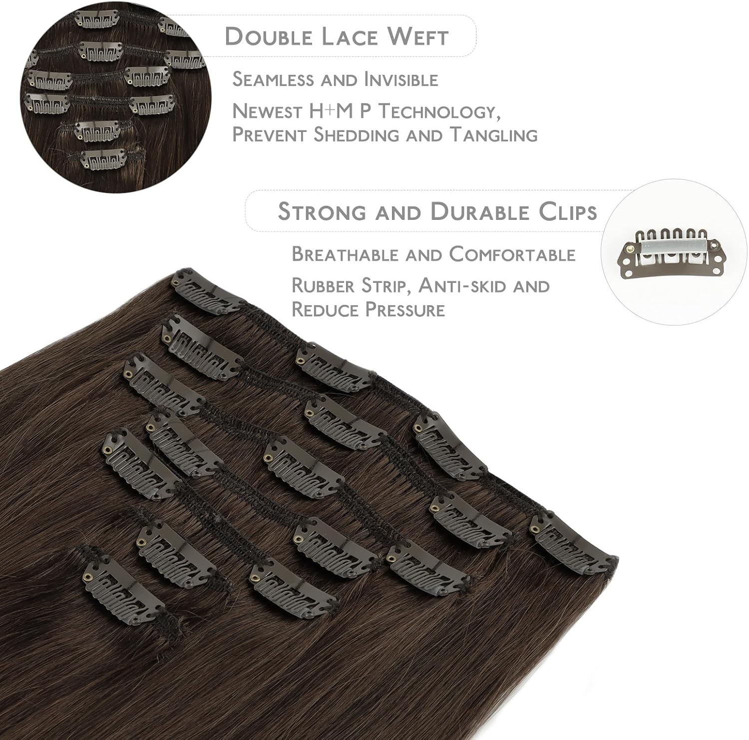 Thumbnail 2 de WENNALIFE Extension Capelli Veri Clip Remy 50 cm 120 g (7 pezzi) Marrone Cioccolato