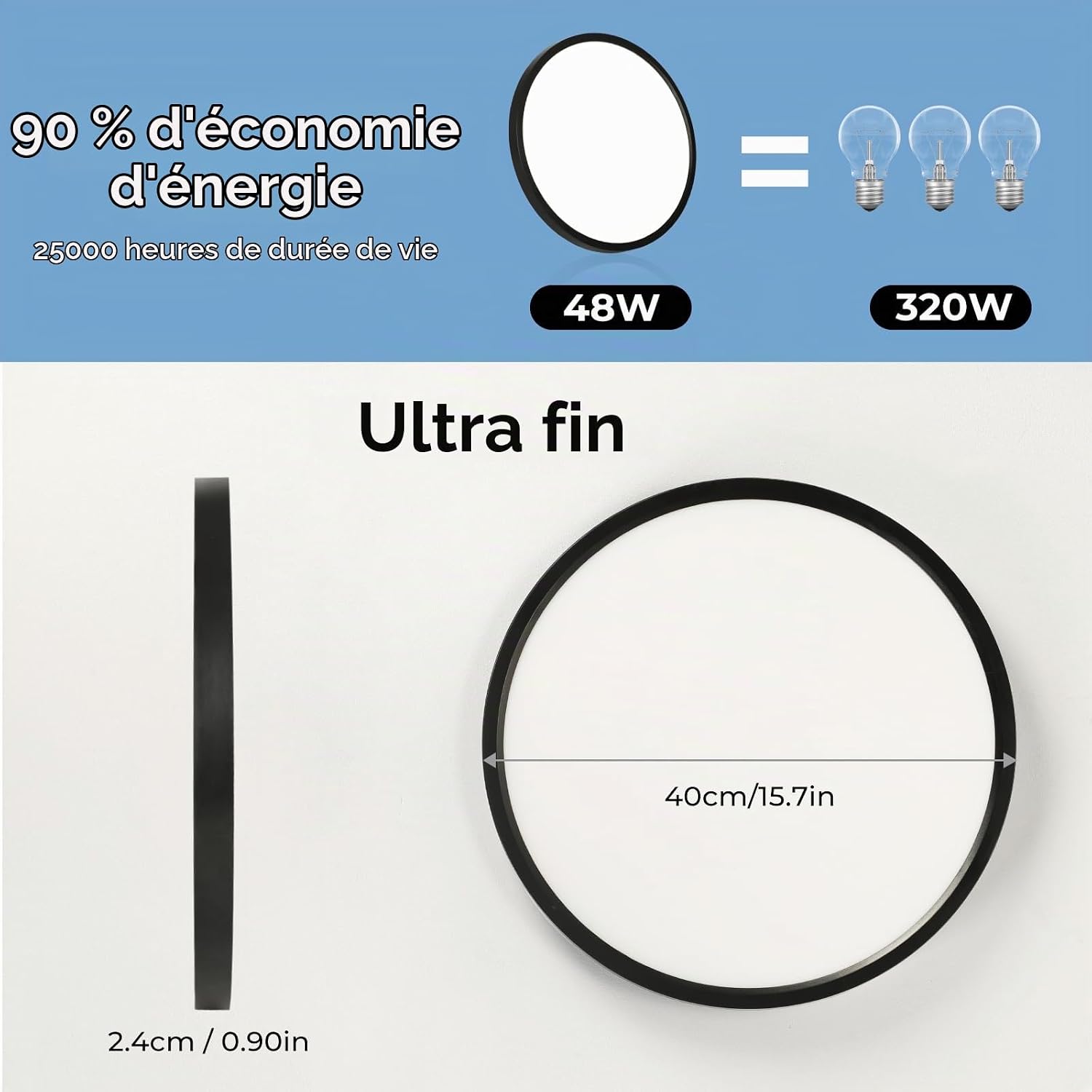 Detalle de EASY EAGLE 40CMYXCFG ronde LED-plafondlamp 40 cm, 6500 K, zwart