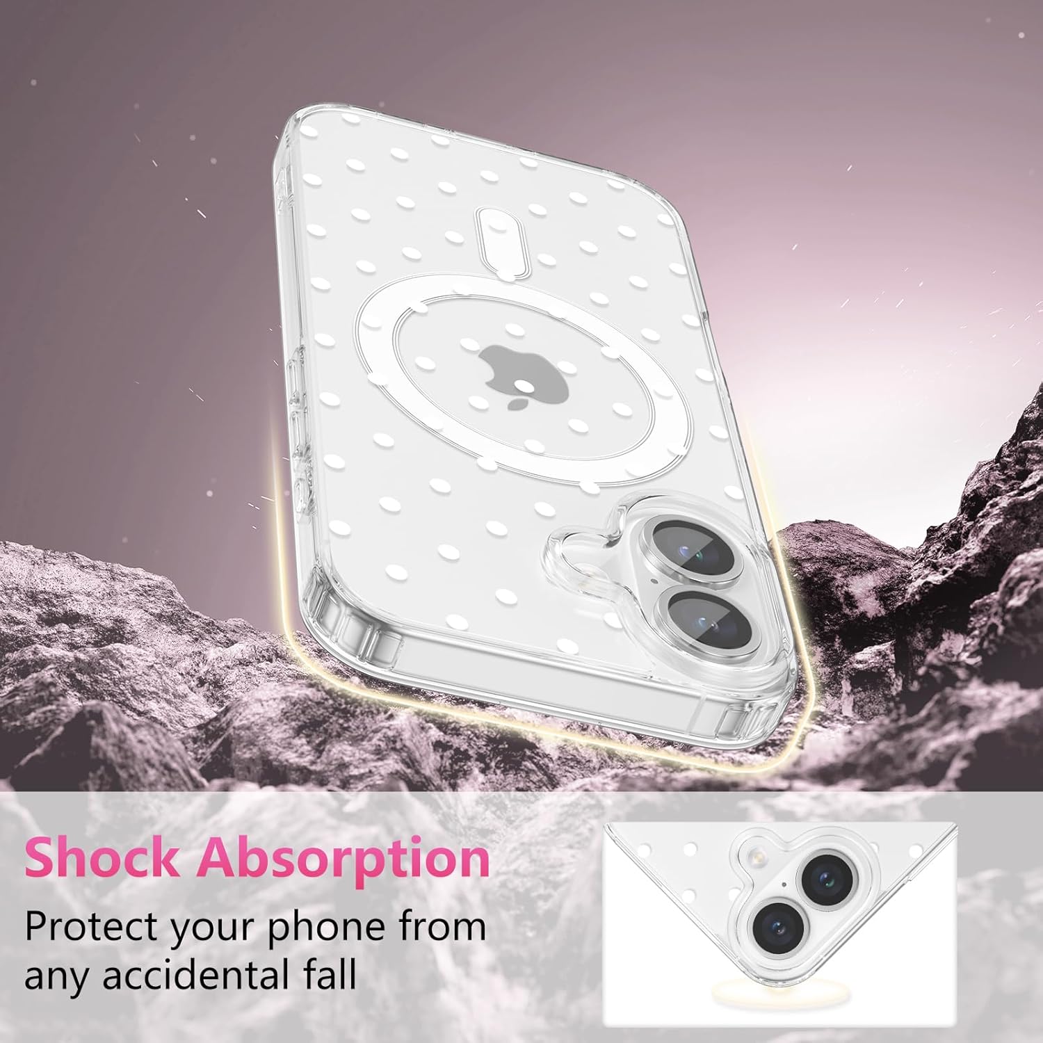 Detalle de ZTOFERA Magnetic Clear Polka Dot Case for iPhone 17 (MagSafe Wireless Charging, Slim Soft Protection) — White Dot