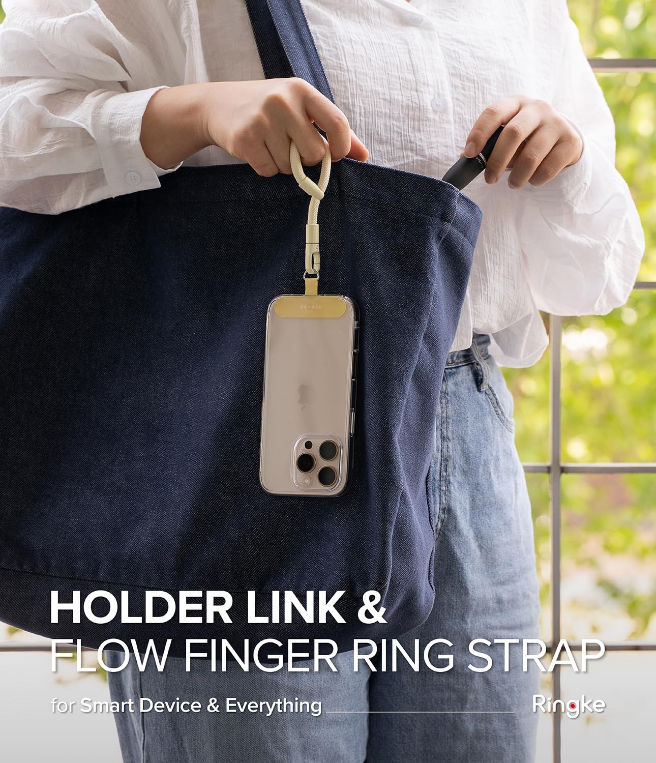 Detalle de Ringke Holder Link Flow Finger Ring Strap with Patch – Butter Yellow