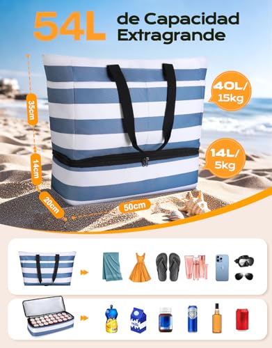 Thumbnail 3 de CIRYCASE Bolso Playa Mujer con Nevera 2 en 1 – 54L XXL, Impermeable y Plegable