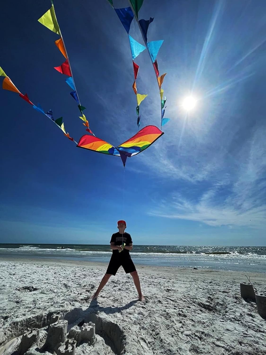 Thumbnail 3 de HONBO Large Delta Kite for Kids & Adults: Easy-to-Fly Beach Kite with Rainbow Tails