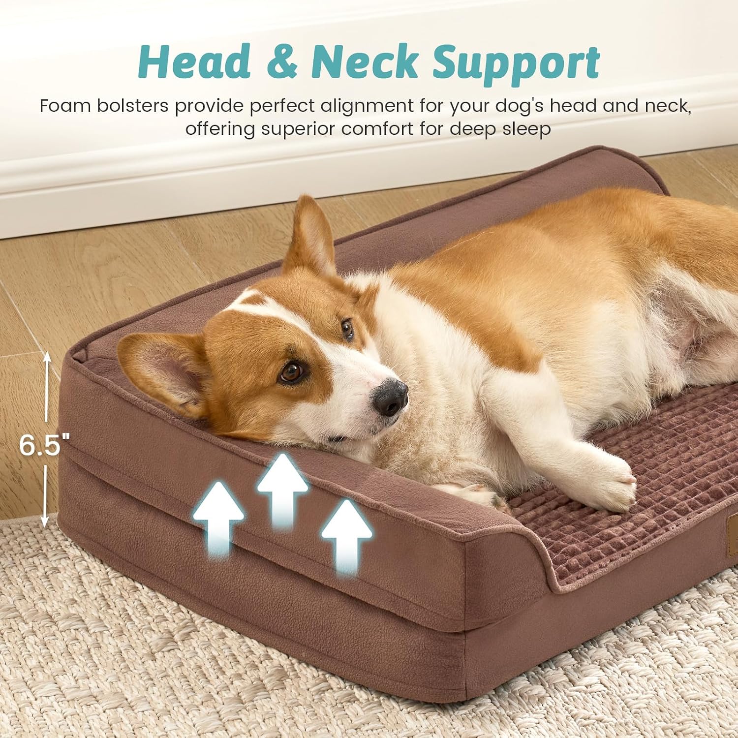 Detalle 2 de COZY KISS orthopädisches Hundebett für mittelgroße Hunde (U-Form), braun – mit stützender Schaumstoffpolsterung, wasserdichtem Bezug
