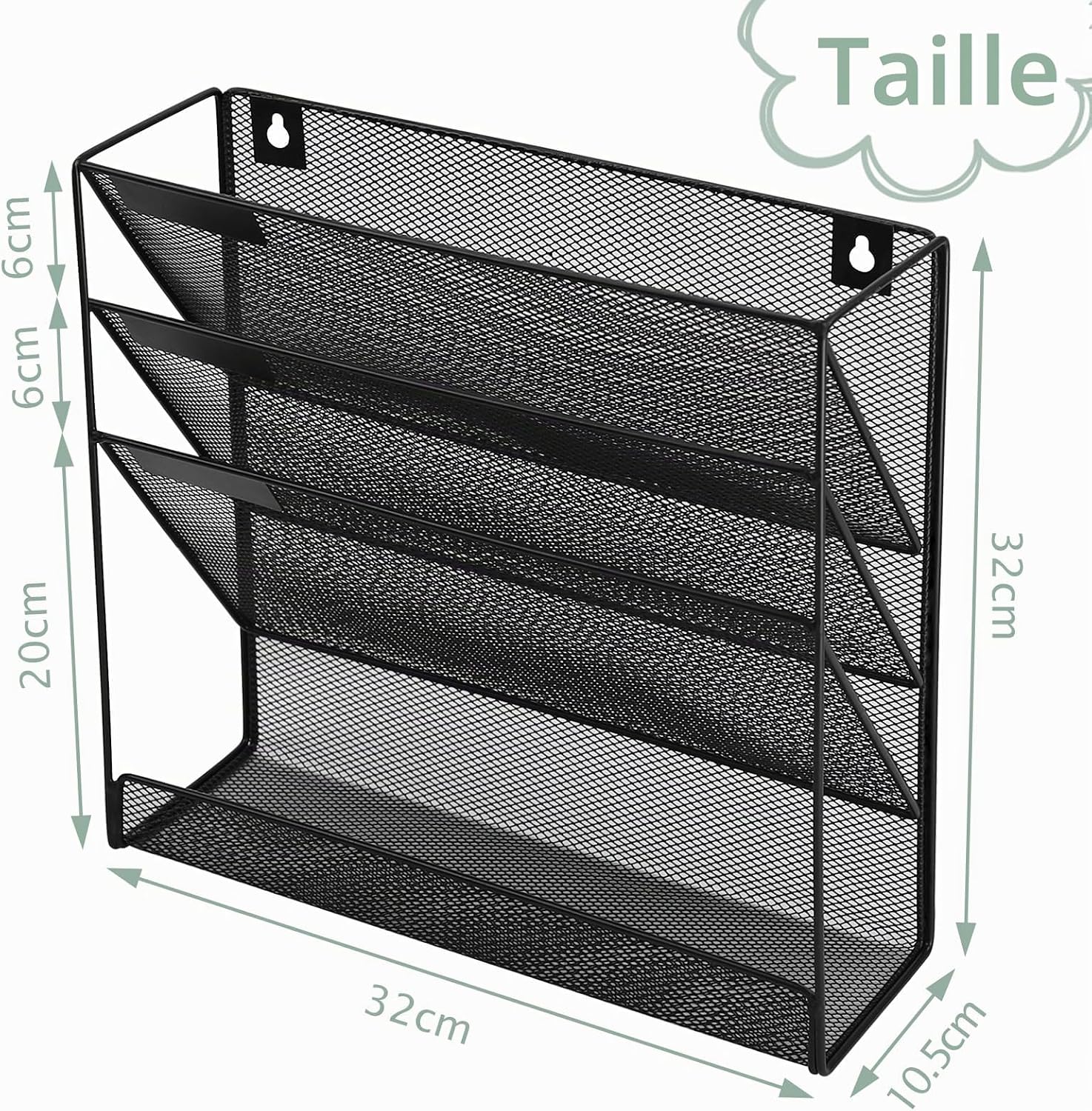 Detalle de IOUGDSEC Étagère Murale à 4 Niveaux en Maille Tissée A4 — Organiseur de Bureau en Maille Métallique Durable