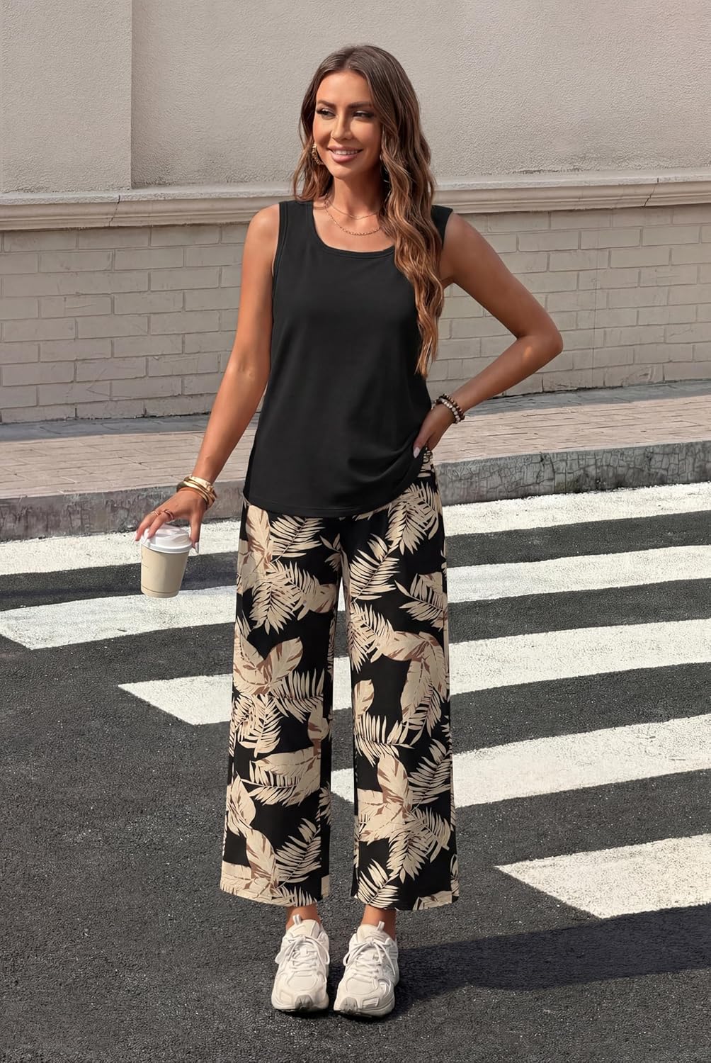 Thumbnail 2 de WIHOLL Two Piece Set for Women: Lightweight Summer Tank Top & Wide-Leg Pants