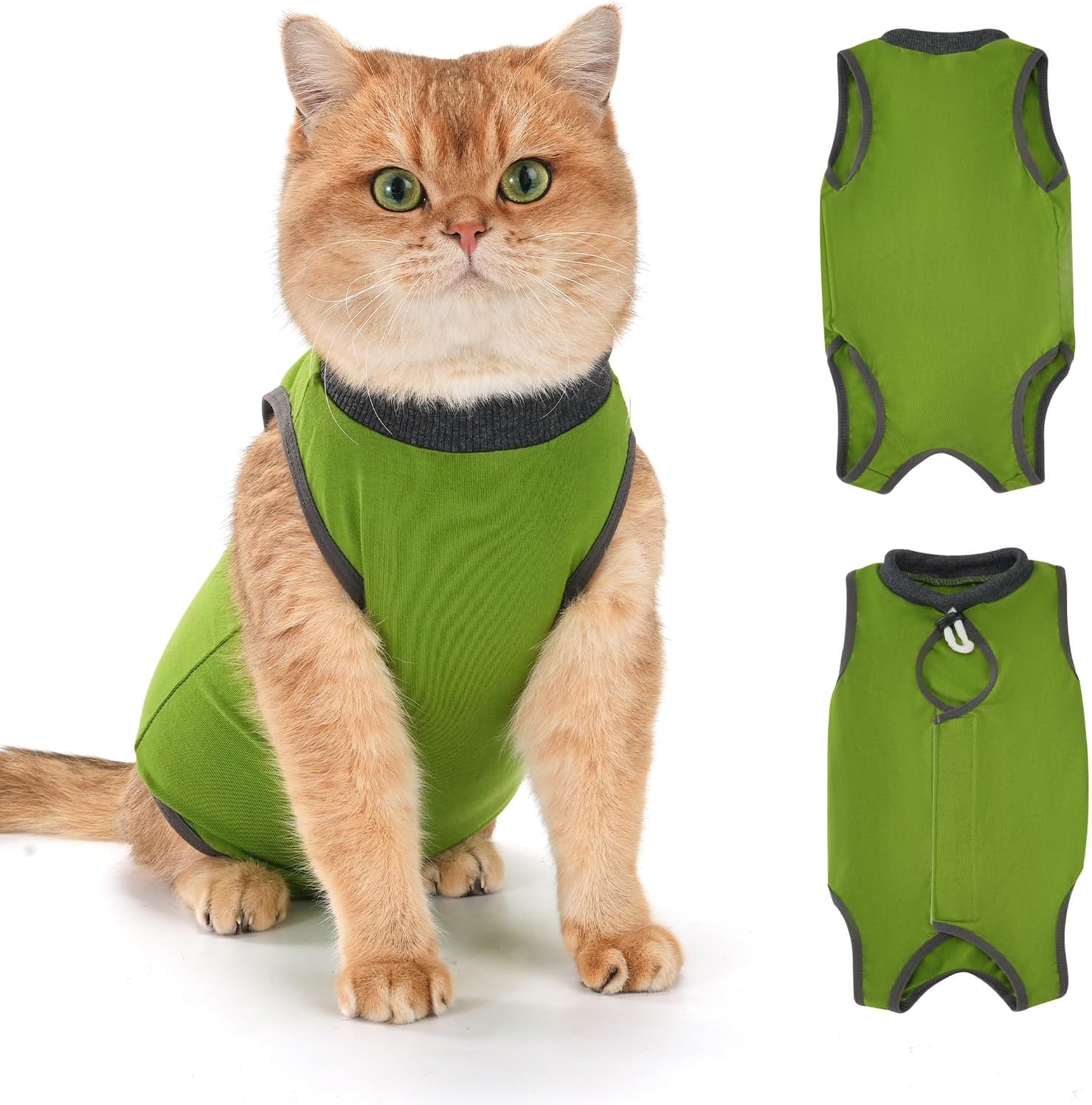 Detalle de Avont Cat Recovery Suit for Surgery (Green, Medium) – Breathable Anti-Licking Onesie for Kittens