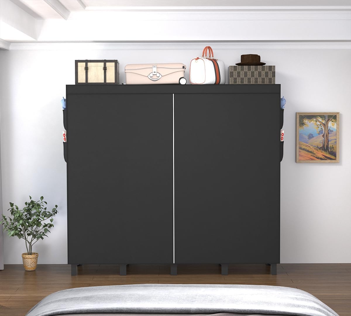 Thumbnail 5 de oumylovelsc DJ-175 Portable Wardrobe with Cloth Cover and Side Pockets, Black