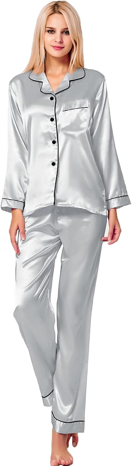 Detalle de SWOMOG Silk Satin Pajamas Set XS-3XL 🌙