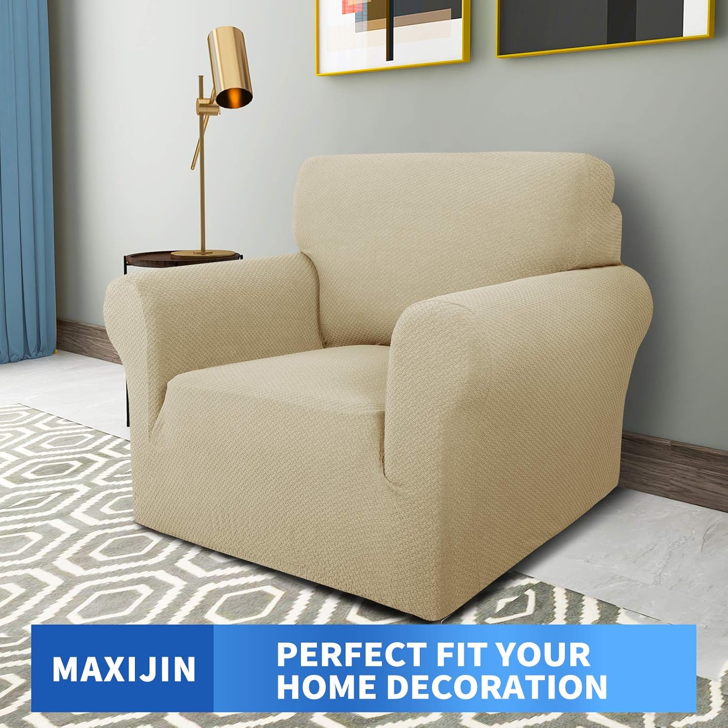 Thumbnail 1 de MAXIJIN Creative Jacquard Chair Covers for Living Room (1 Seater) – Light Beige