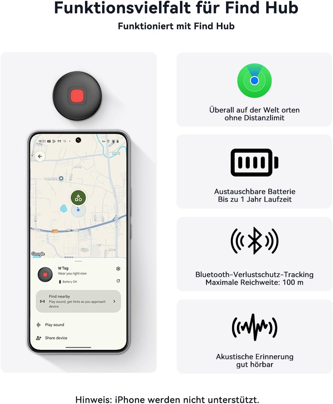 Detalle 2 de Hund GPS Tracker für Android ohne ABO – 4er Pack, Wasserfest, Google Find Hub kompatibel