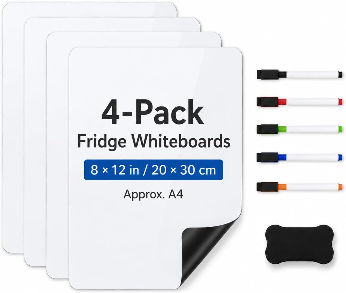 Detalle de HeatPomelo Magnetic Whiteboard Set, 4-Pack 12 x 8 in PET Dry-Erase Sheets