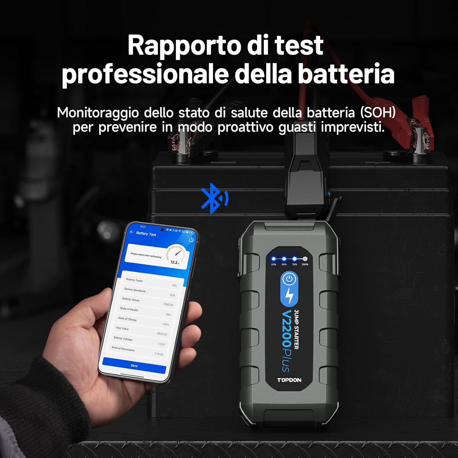 Thumbnail 6 de TOPDON V2200Plus 2-in-1 Booster Avviamento Auto & Tester: Avviatore 2200A, Power Bank 16000 mAh e Torcia LED