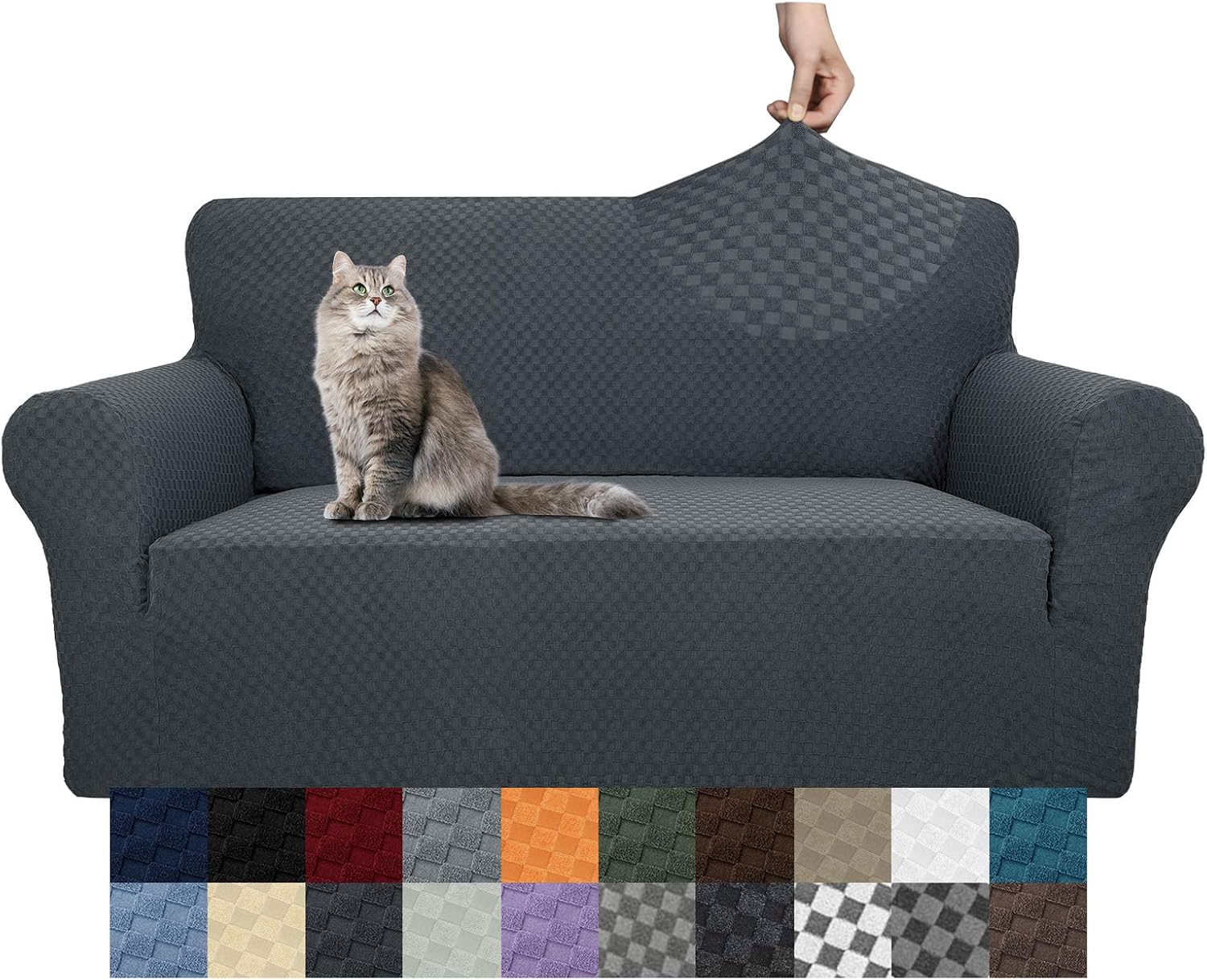 Detalle de YEMYHOM Jacquard Loveseat Cover, High-Stretch Dark Grey Slipcover