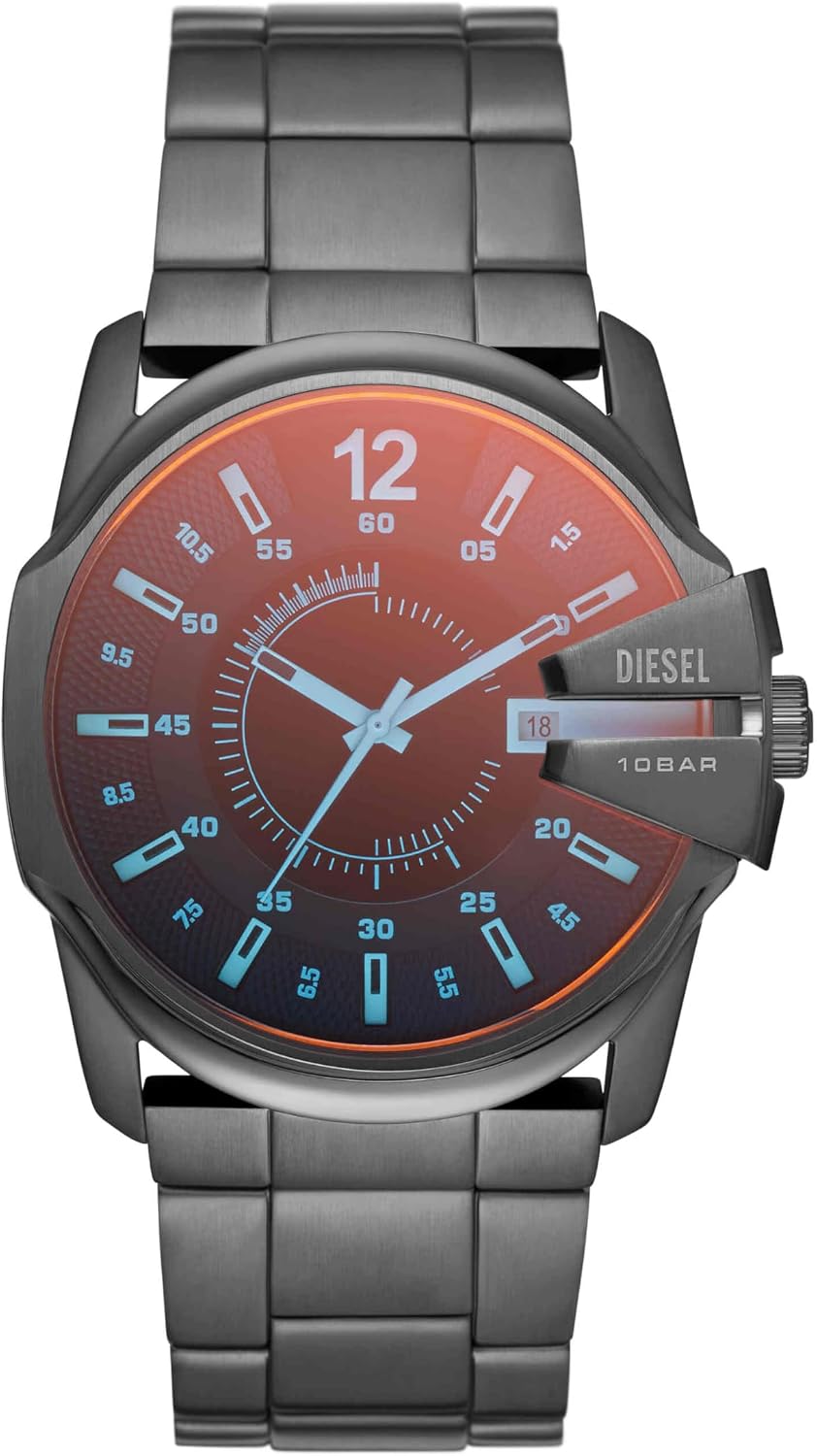 Detalle de Diesel Master Chief Dreizeiger Herrenuhr mit Lederarmband (46 mm) – Quarz, Chronographenanzeige