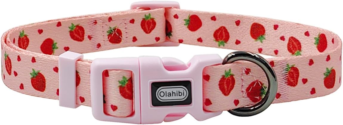 Detalle 2 de Olahibi Strawberry Pattern Dog Collar and Leash Combo Set (XS) – 150cm Leash, Polyester, Small Puppies